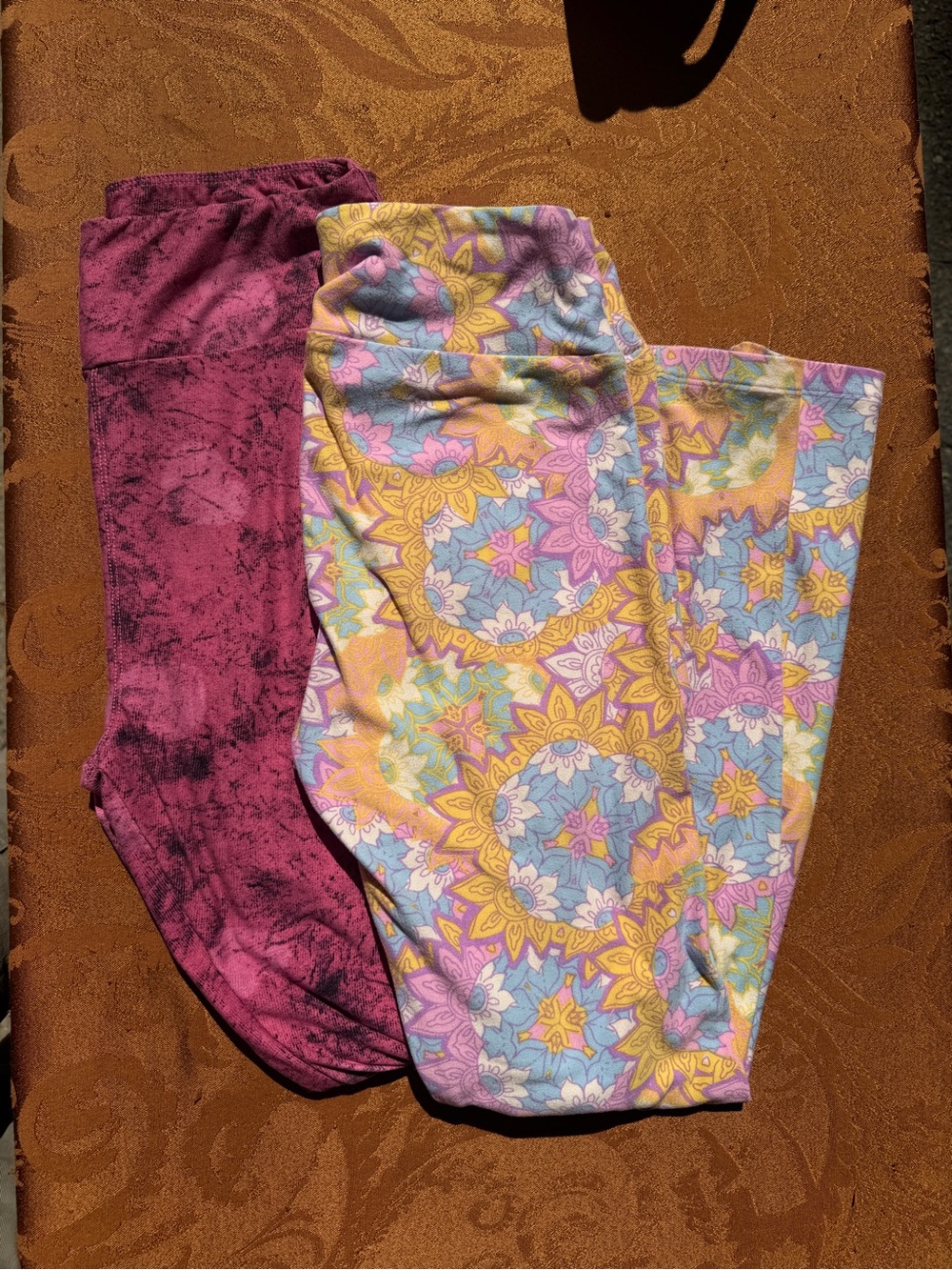 LuLaRoe Purple Marble & Pastel Floral Leggings